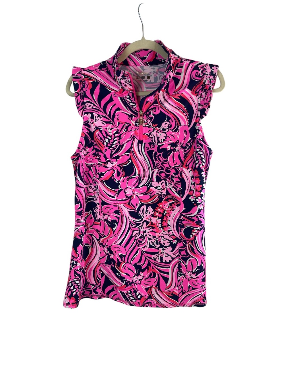 Lilly Pulitzer Larissa Ruffle Golf Tennis Athletic Top XL NWT UPF Pink Floral - Picture 2 of 9